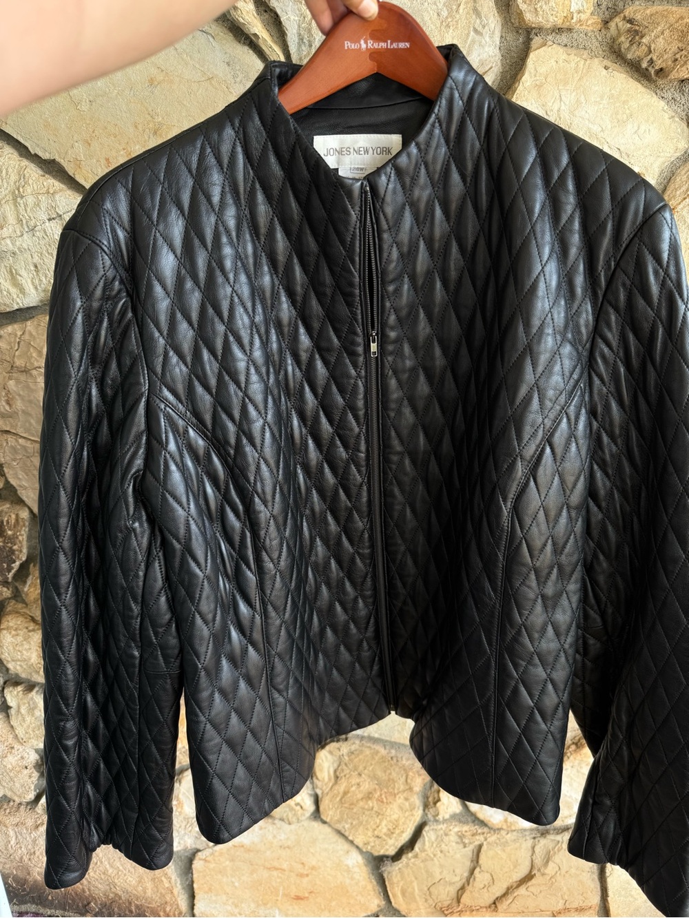 Jones New York Women’s Plus 24W Black Quilted Leather Zip Lined Short Jacket